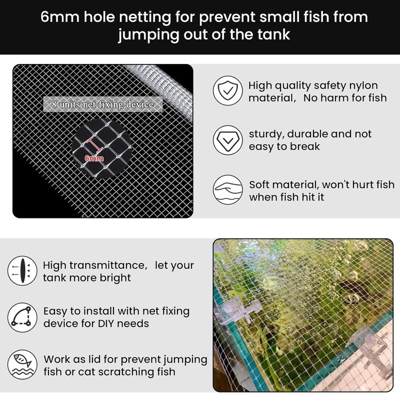 NestBasics DIY Aquarium Hood 8pcs Aquarium Fish Tank Hood Screen Cover net Clip Holder and 2.15 Feet X 1.73 Feet Aquarium lid top net Kits Suitable for Rimless and rimed Tank - Image 5
